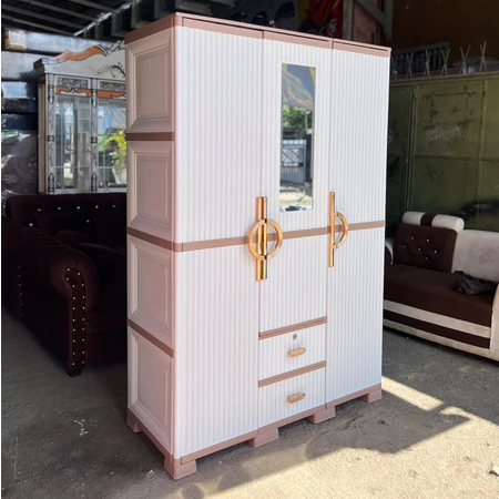 LEMARI  PLASTIK 3 PINTU JUMBO PUTIH GANTUNG GAMIS CERMIN+LAMPU LED OTC 3PL ST2 LUXURY OLYMPLAST