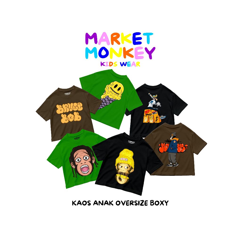 Kaos Anak Market Monkey Oversize Boxy Cotton Combed 24s
