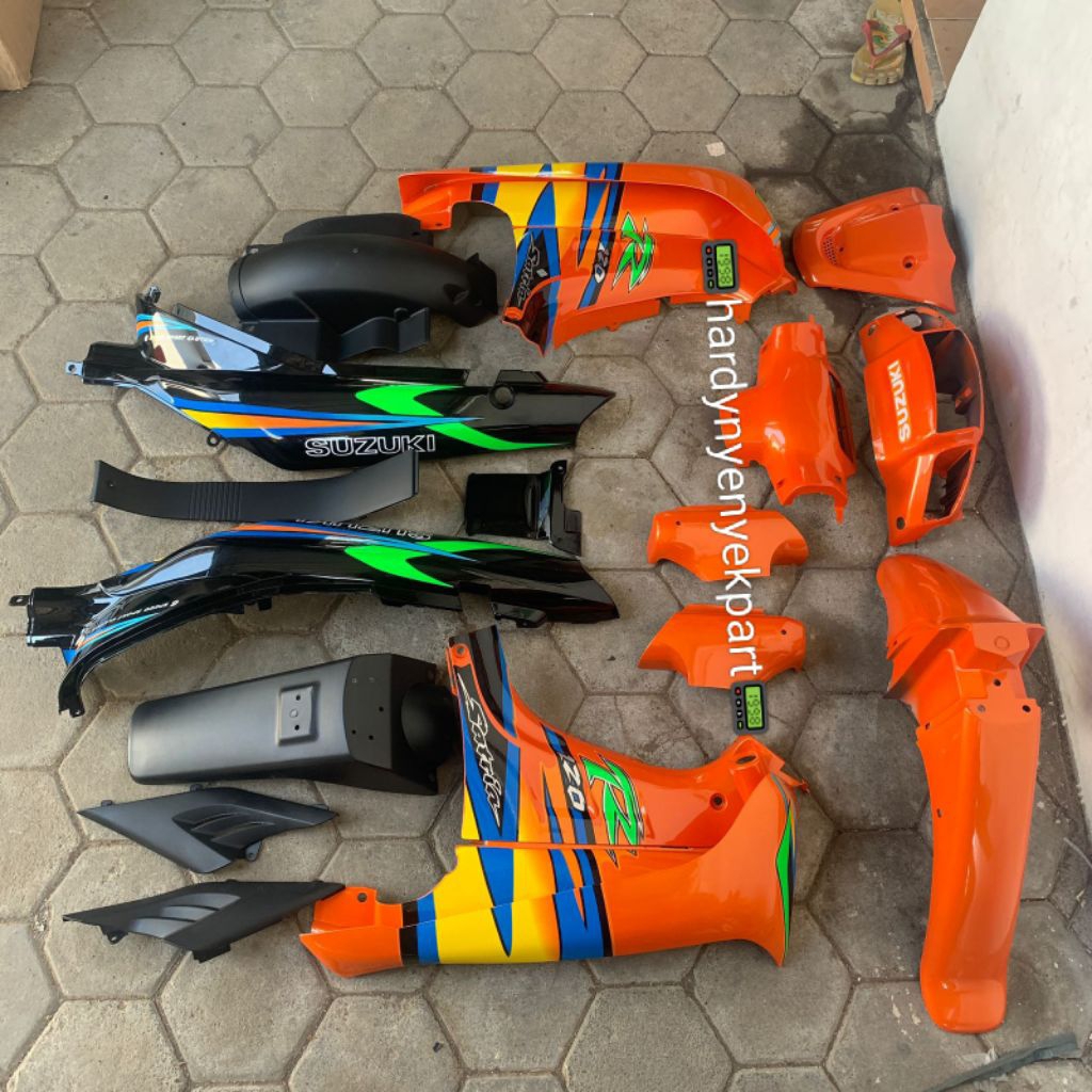 fullset satria lumba 2tak 120cc warna Oren hitam