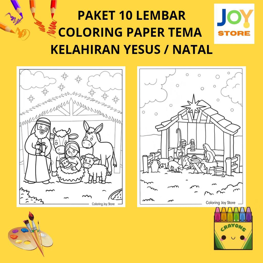 

PAKET 10 Lembar Kertas Gambar Mewarnai Tema Kelahiran Yesus / Hari Raya Natal / Nativity Ukuran A4 150 gsm - Coloring Paper 147