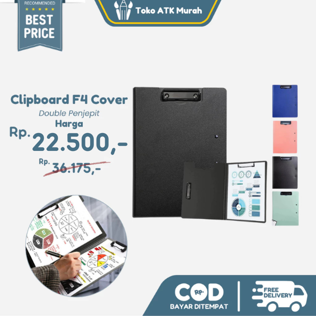 

Clipboard F4 Papan Dada Jepit Tutup 2 Jepit / Papan Jalan Ujian / Clip File PP Foldable Morandi