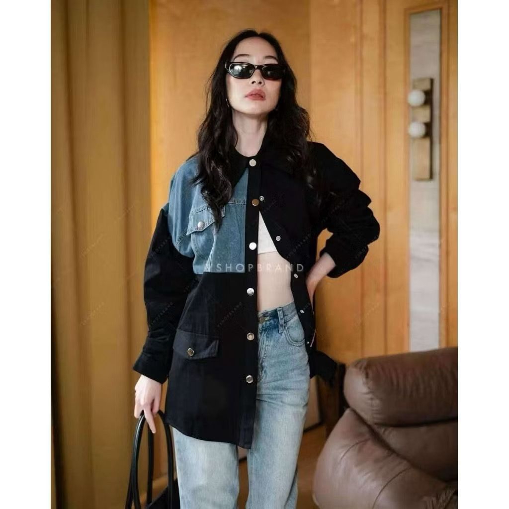 Kemeja wanita cotton kaos combi denim import