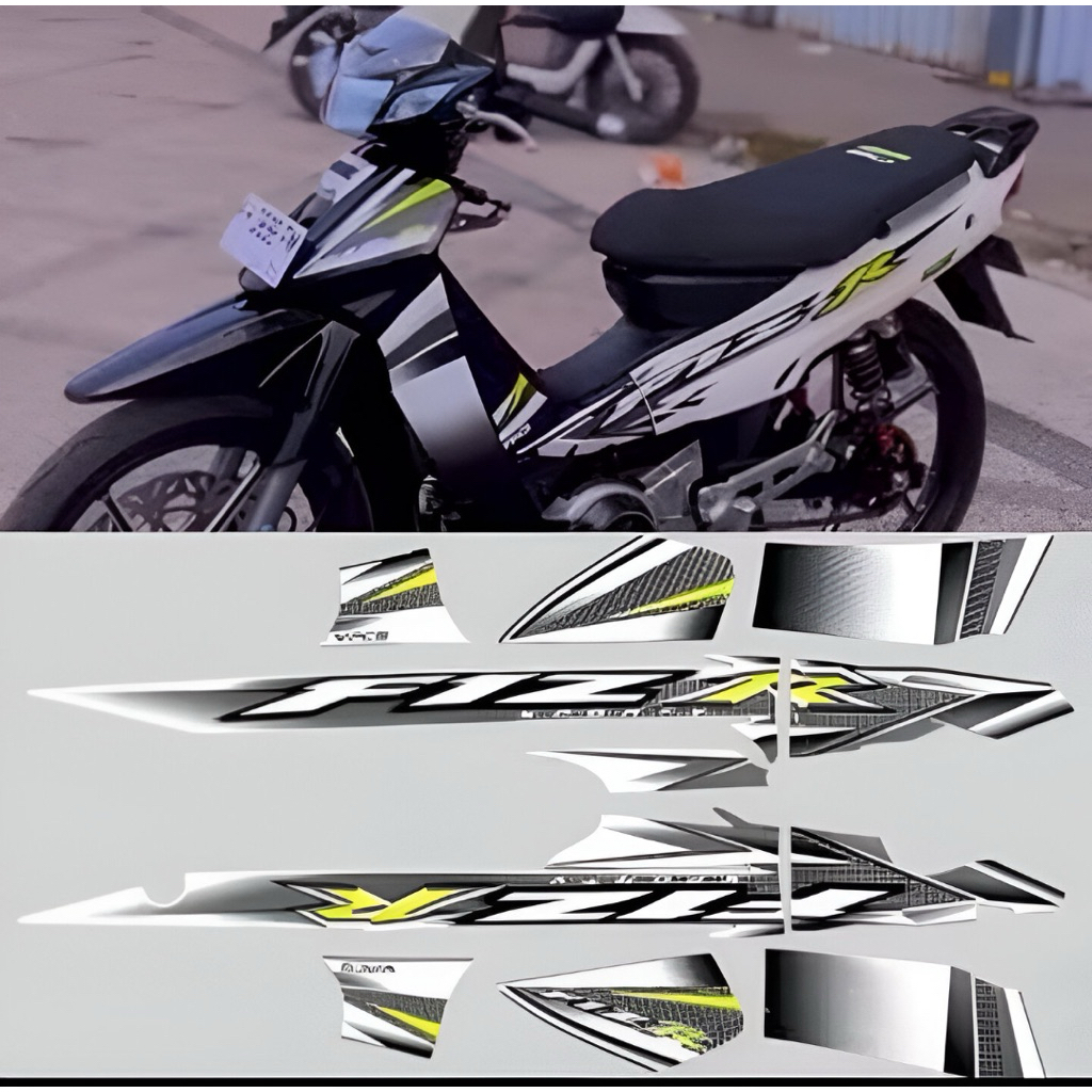 Striping stiker motor yamaha fiz r fizr 2004 biru putih variasi stiker fullsett berkualitas terbaik