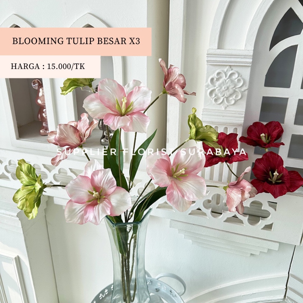 [ BLOOMING TULIP BESAR X3 ] BUNGA PALSU ARTIFICIAL FLOWER TULIP MEKAR BAHAN KAIN DEKORASI RUANG TAMU