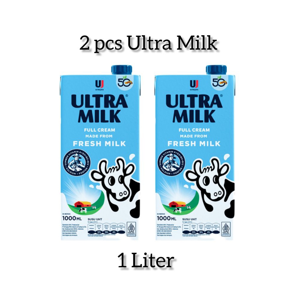 

2 pcs Ultra Milk susu UHT FullCream kemasan 1 Liter