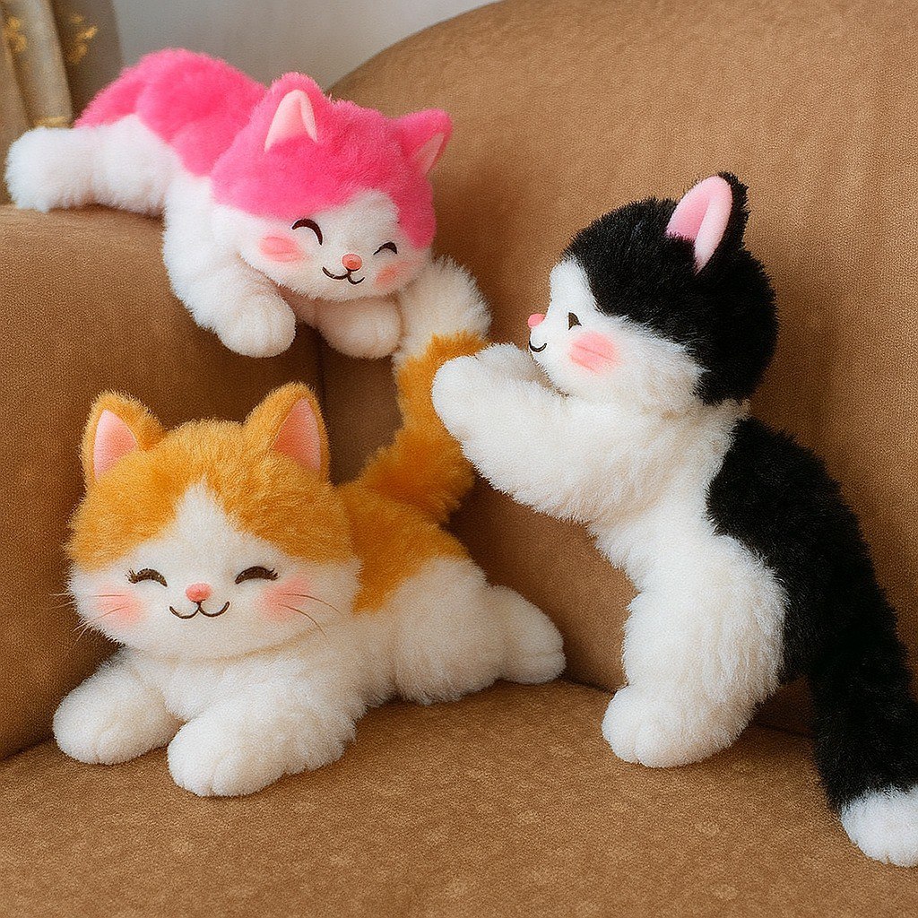 Boneka Kucing Lying Lucu Berlabel SNI/ Boneka Kucing Coklat Tidur