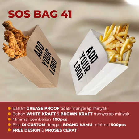 

100 pcs SOS BAG PAPERBAG ROTI 17,5x13+7,5cm Putih dan Coklat