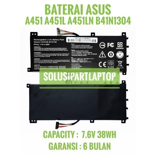 Baterai Asus A451 A451L A451LN A451LB A451LA A451LD A451LF C21N1335 B31N1304