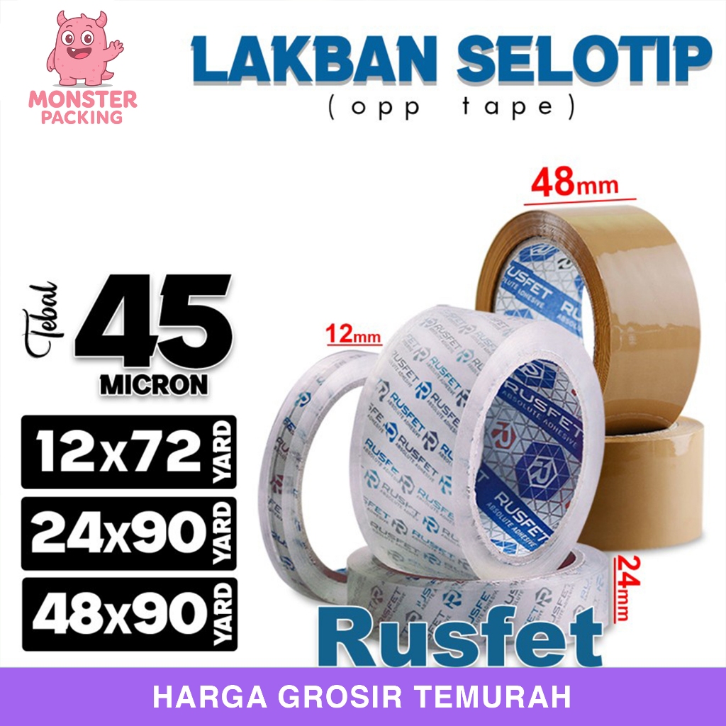 

Lakban isolasi Solatip OPP Tape RUSFET Plakban Varian PREMIUM / Satuan