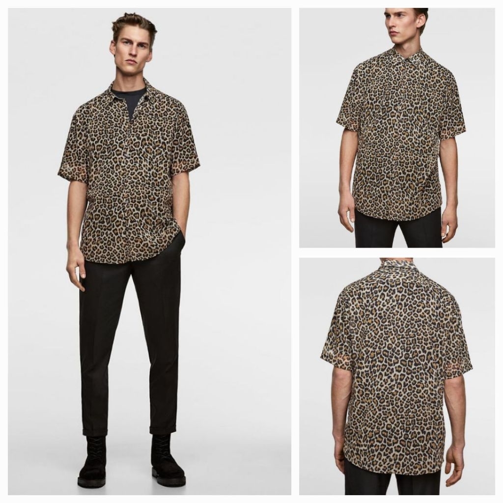 ZARA MEN leopard animal print sheer shirt