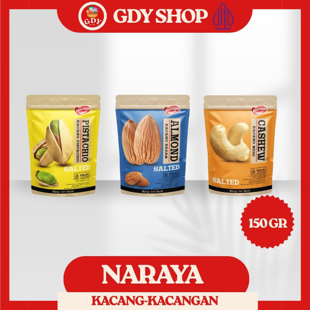 

MAKANAN RINGAN NARAYA KACANG MEDE/BADAM/PISTACHIO POUCH 120gr