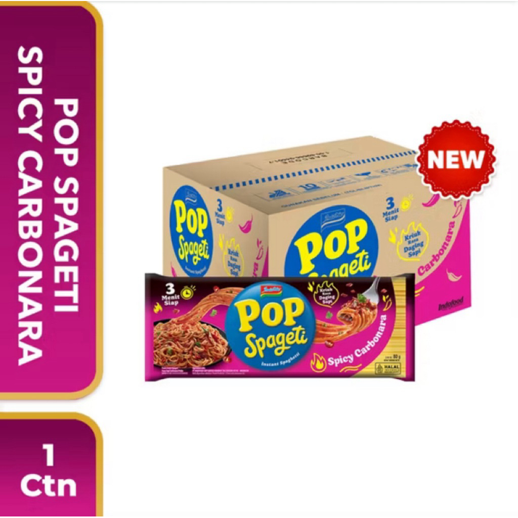 

Pop Spageti Spicy Carbonara 1 Dus Isi 40pcs – Spageti Instan Pedas Creamy Praktis
