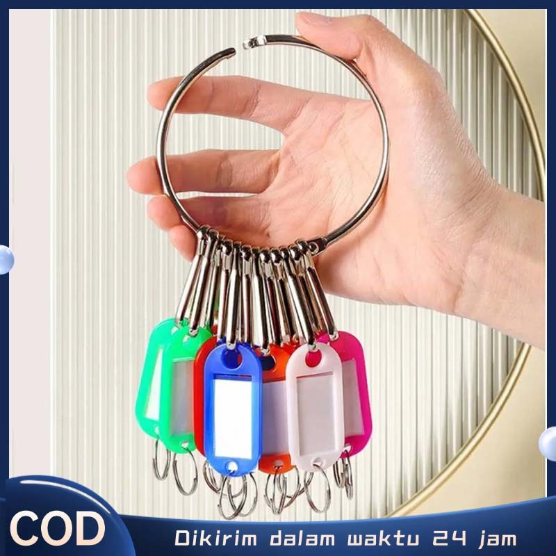 

20pcs Gantungan Kunci Nama Label Kunci Stainless Steel Key Ring Tag Label Keychain dengan 20 Lubang untuk Kunci