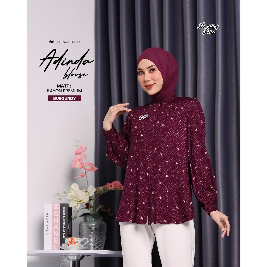 ATASAN BLOUSE KERJA MOTIF ADINDA - ALFASA DAILY