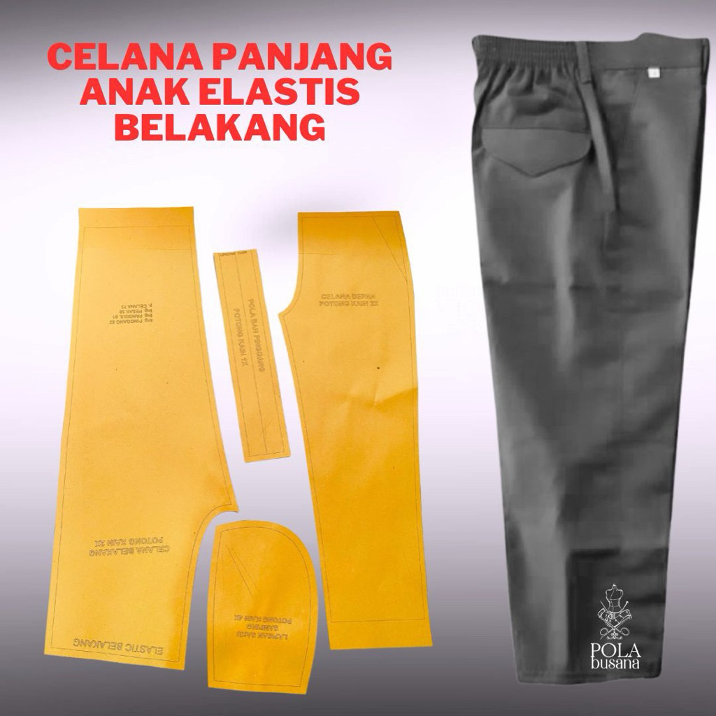 Pola celana panjang anak elastis belakang Pola instan Belajar jahit Pola jahit RJI