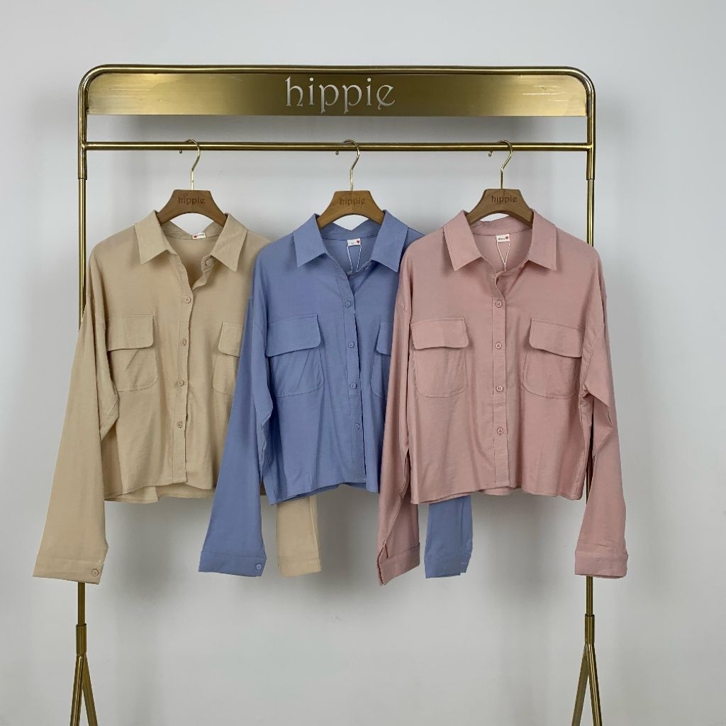 Atasan Wanita Korea - Kemeja Semi Crop AiAi - Hippie Fashion