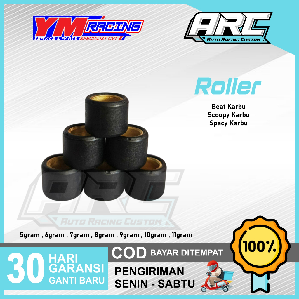 Roller 1set 6 pcs YM RACING Beat Karbu, Scoopy Karbu, Spacy Karbu | CVT, MATIC RACING, ROLER MURAH, 