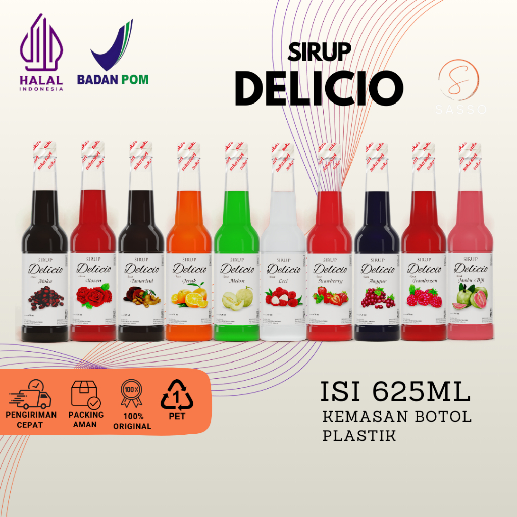 

BARU Delicio Sirup isi 625 ml, Syrup All Varian Minuman Rasa Buah Segar, HALAL Kemasan Botol Plastik
