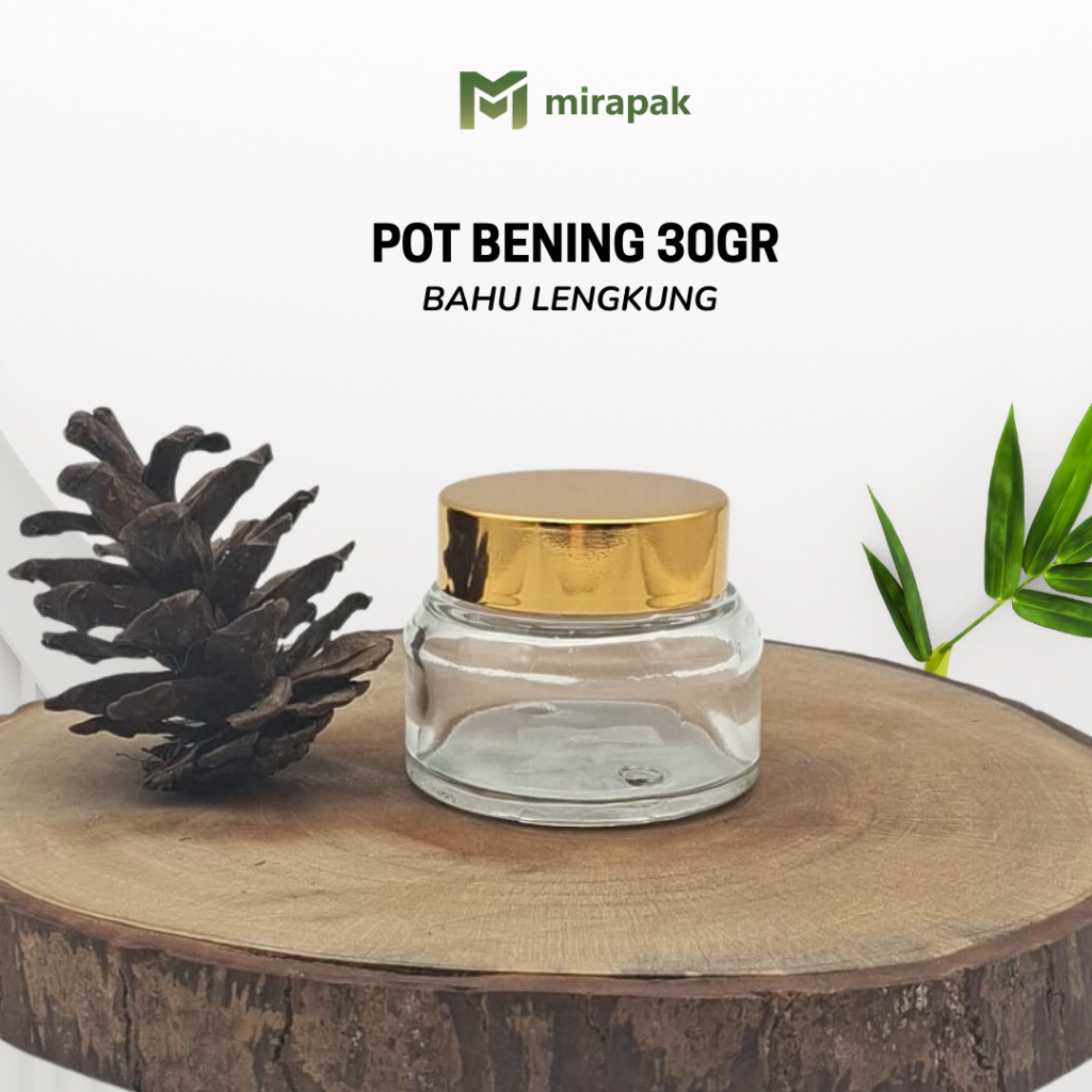POT KRIM LENGKUNG 30GR BENING CLEAR KACA TEBAL - TUTUP GOLD - JAR KRIM WADAH CREAM  SKINCARE KOSMETI