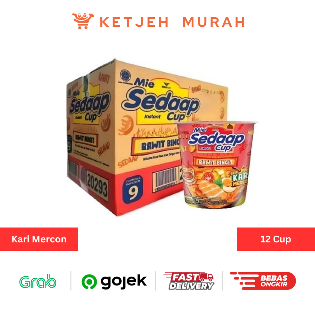 

Mie Sedaap Cup Kuah Rasa Kari Mercon Rawit Bingit 1 Dus isi 12 Cup