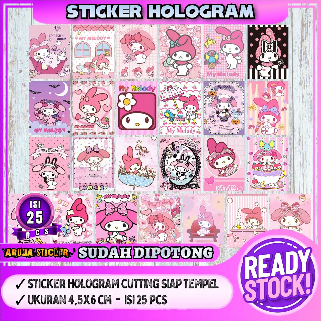 

Sticker Sanrio Melody Hologram Isi 25 pcs Sudah Dipotong