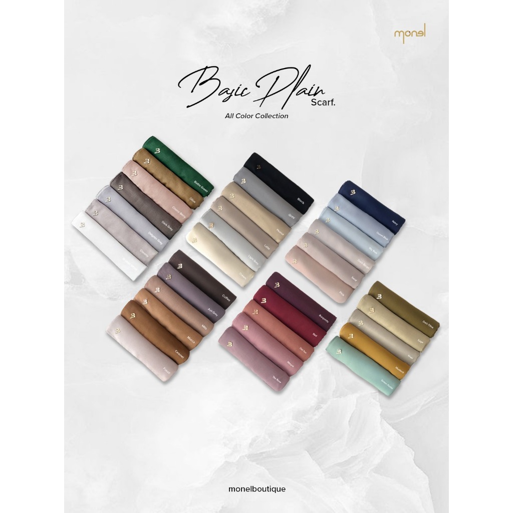Skyshop Hijab Basic Plain Scarf Series polosan By Monel Bahan Voal Premium Size 115 x115cm Kerudung 