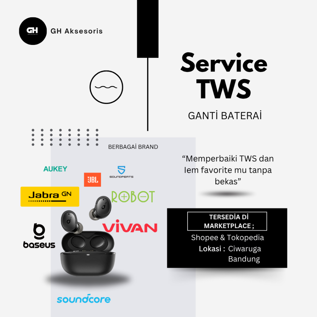 Service TWS Ganti Baterai All brand Soundcore, Soundpeats, Jabra bukan sparepart