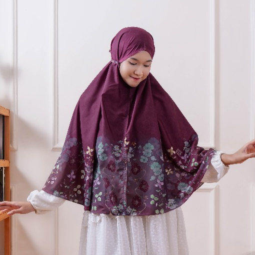 VESELKA Syaratha Kerudung Bergo | Hijab Jilbab Syari Khimar Instan Motif Bunga Printing Jumbo