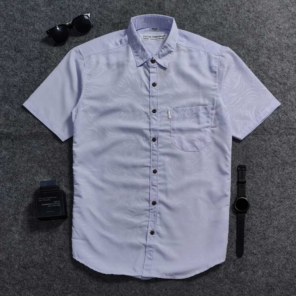 Detak Original Kemeja Embos Sultan Pria Lengan Pendek Putih Yakuza Casual Slimfit