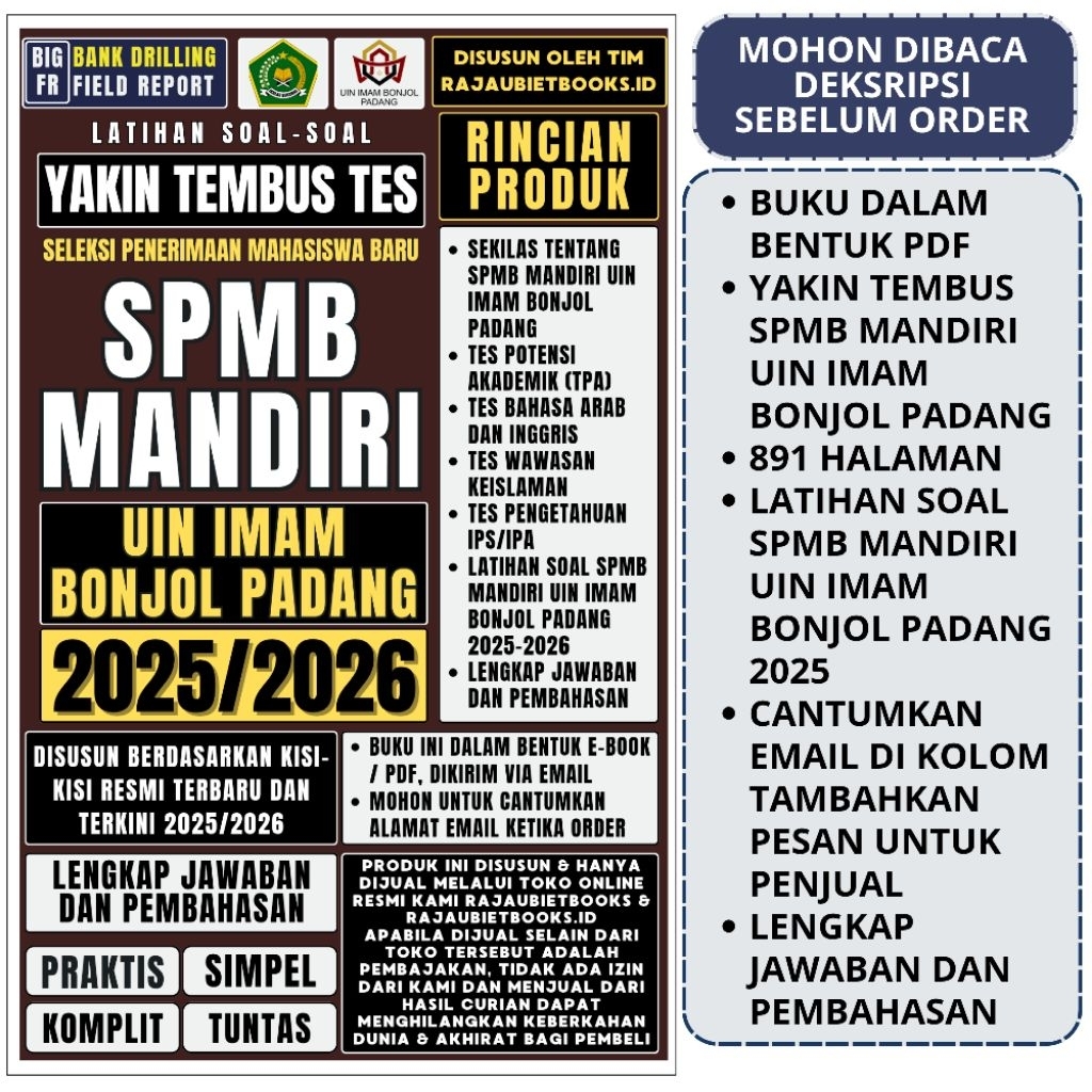 BUKU YAKIN TEMBUS TES SPMB MANDIRI UIN IMAM BONJOL PADANG 2025 - SELEKSI MANDIRI UIN IB PADANG 2025