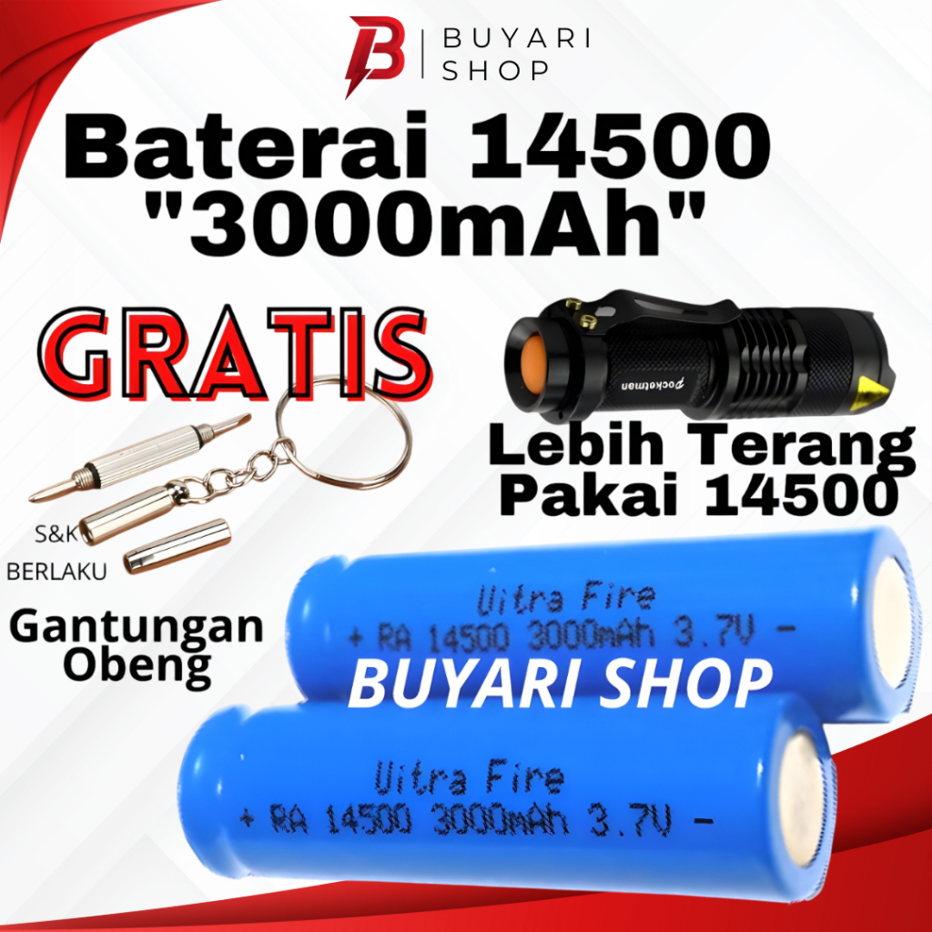 BATERAI AA 3.7 V Baterai AA 3000 Mah 3.7V RA 14500 Batre Cas AA BIRU BATERAI RECHARGEABLE