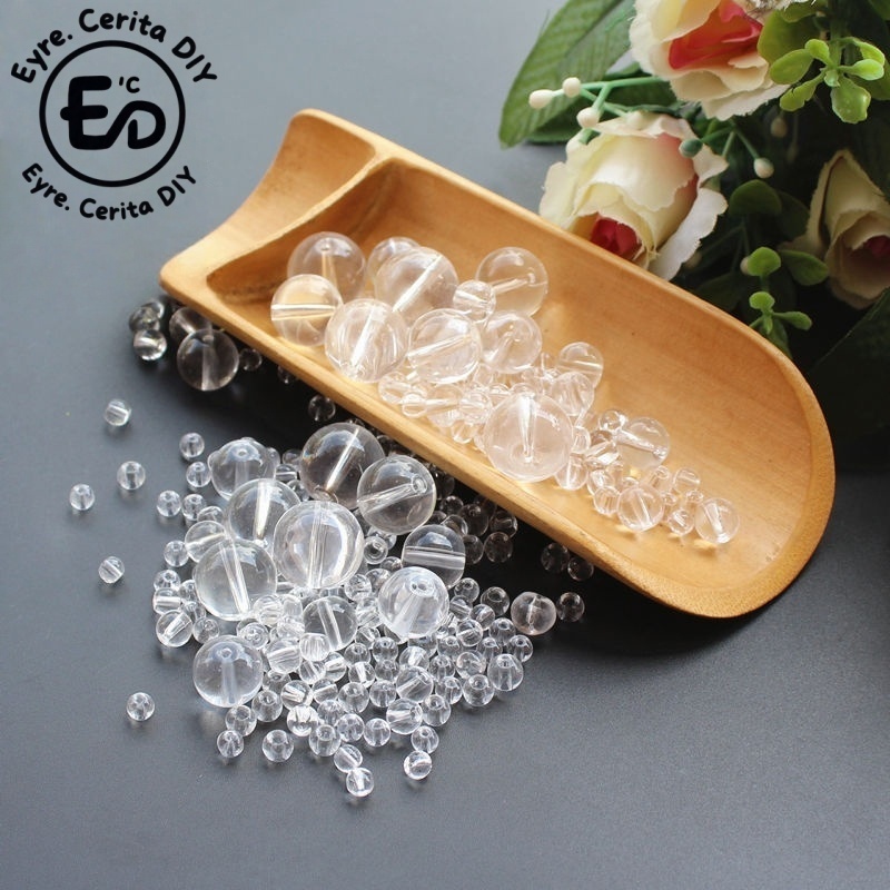(50-100pcs) MANIK TRANSPARAN KACA BENING BULAT 6MM & 8MM / MANIK MANIK KACA BULAT BENING