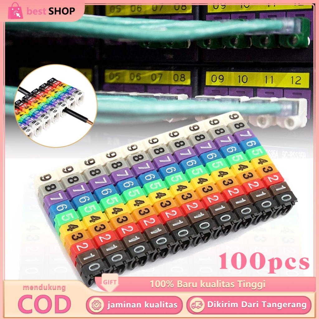 100pcs Cable Number Label Colourful Cable Marker Penanda Nomor Kabel Jaringan Label Kabel UTP