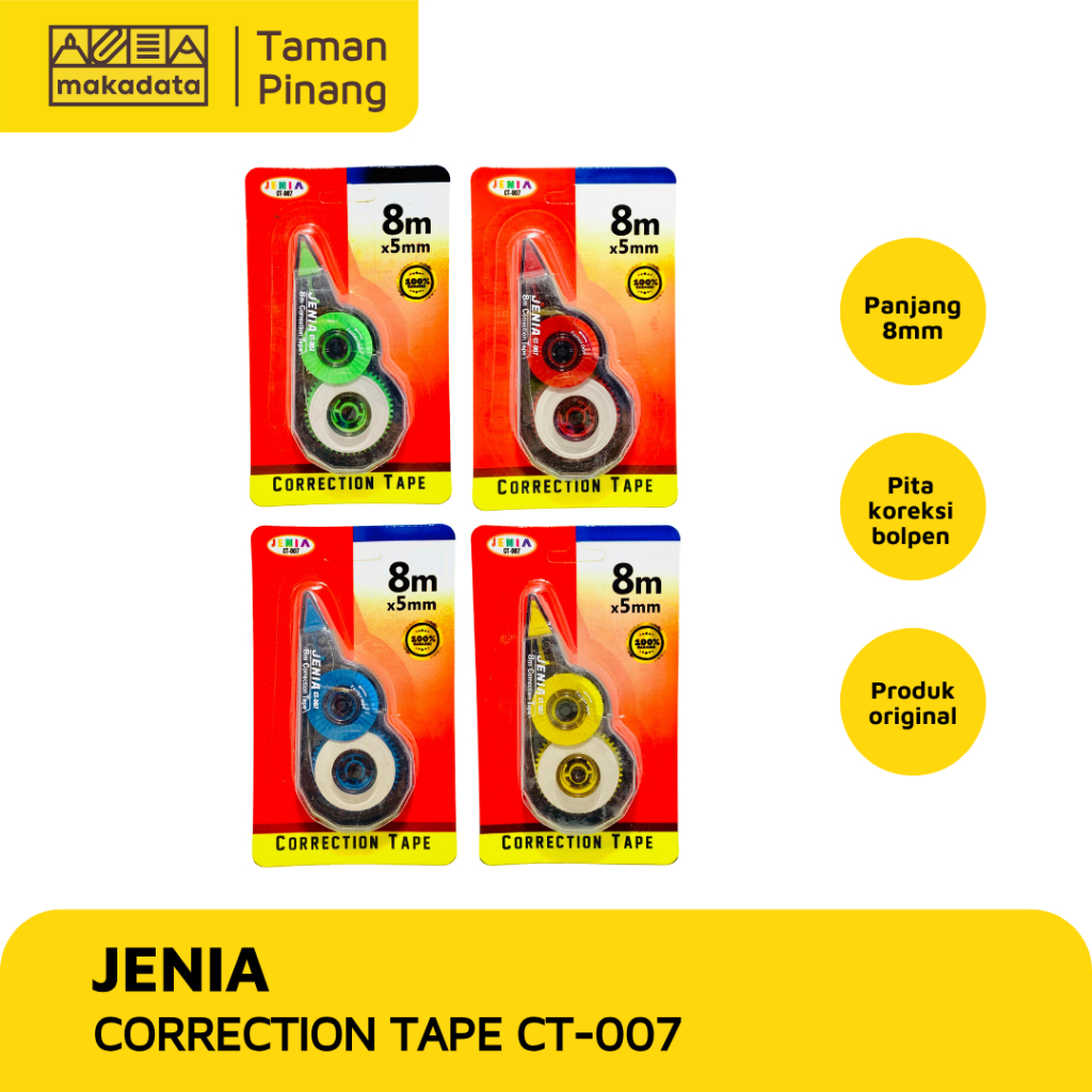 

JENIA CORRECTION TAPE / STIPO KERTAS / TIP-EX CT007A 8MTR (1 PCS)