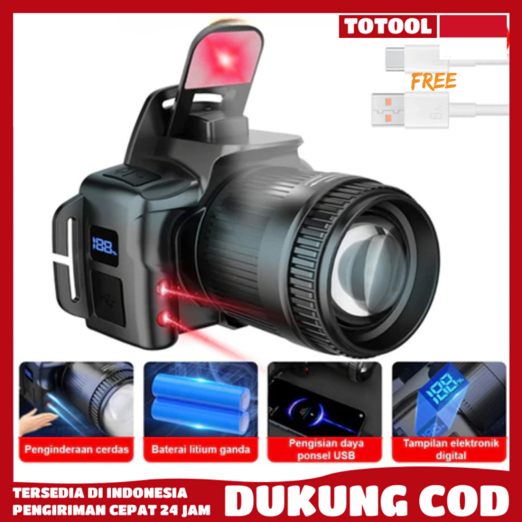 Senter LED Super Terang/ Senter Kepala /Senter Kepala Super Terang/ Senter Kepala Zoom Tampilan Digi