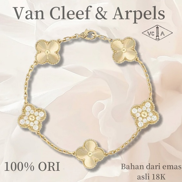 [18K emas asli/100% ORI]VanCleefArpels Alhamdra Four Leaves Lucky Series Gelang /perhiasan wanita/la