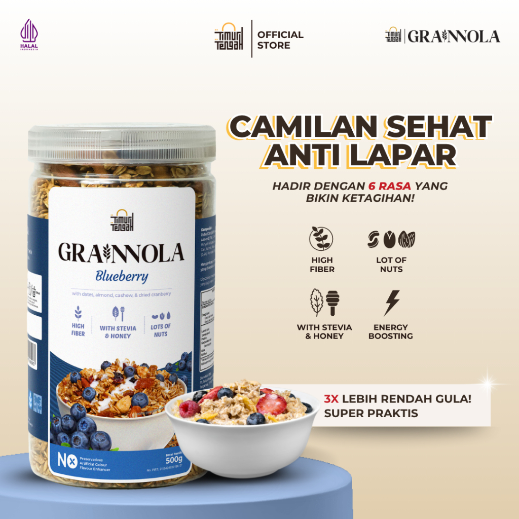 

Timur Tengah Grainnola Blueberry 500 gr Granola Camilan Sereal Makanan Sehat Rendah Kalori