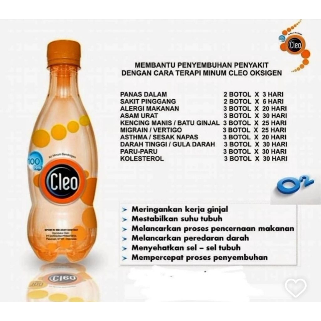 

Cleo Oxygenated water 500 ml exp date bulan 5 tahun 2026