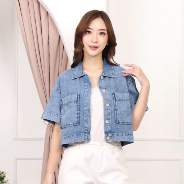 Kemeja Crop Top Jeans Denim Wanita Atasan Levis Cewek Soft Jeans