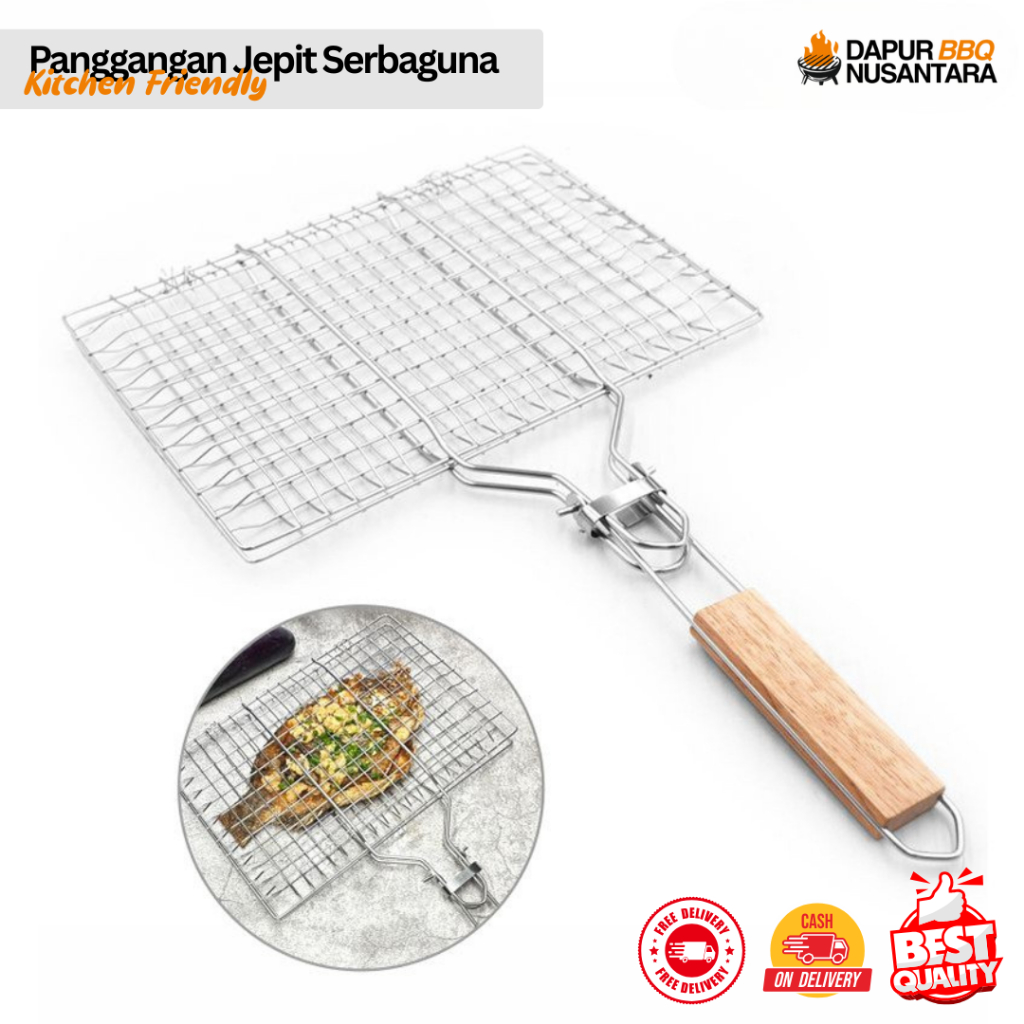 Alat Panggangan Sate Ayam Jepit Besi Jumbo Gagang Kayu – Alat Bakar Ikan Sate BBQ Premium
