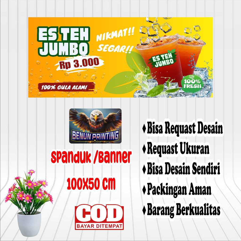 SIZE 100X50 SPANDUK BANNER ES TEH JUMBO 3000 BISA REQUEST DESAINT