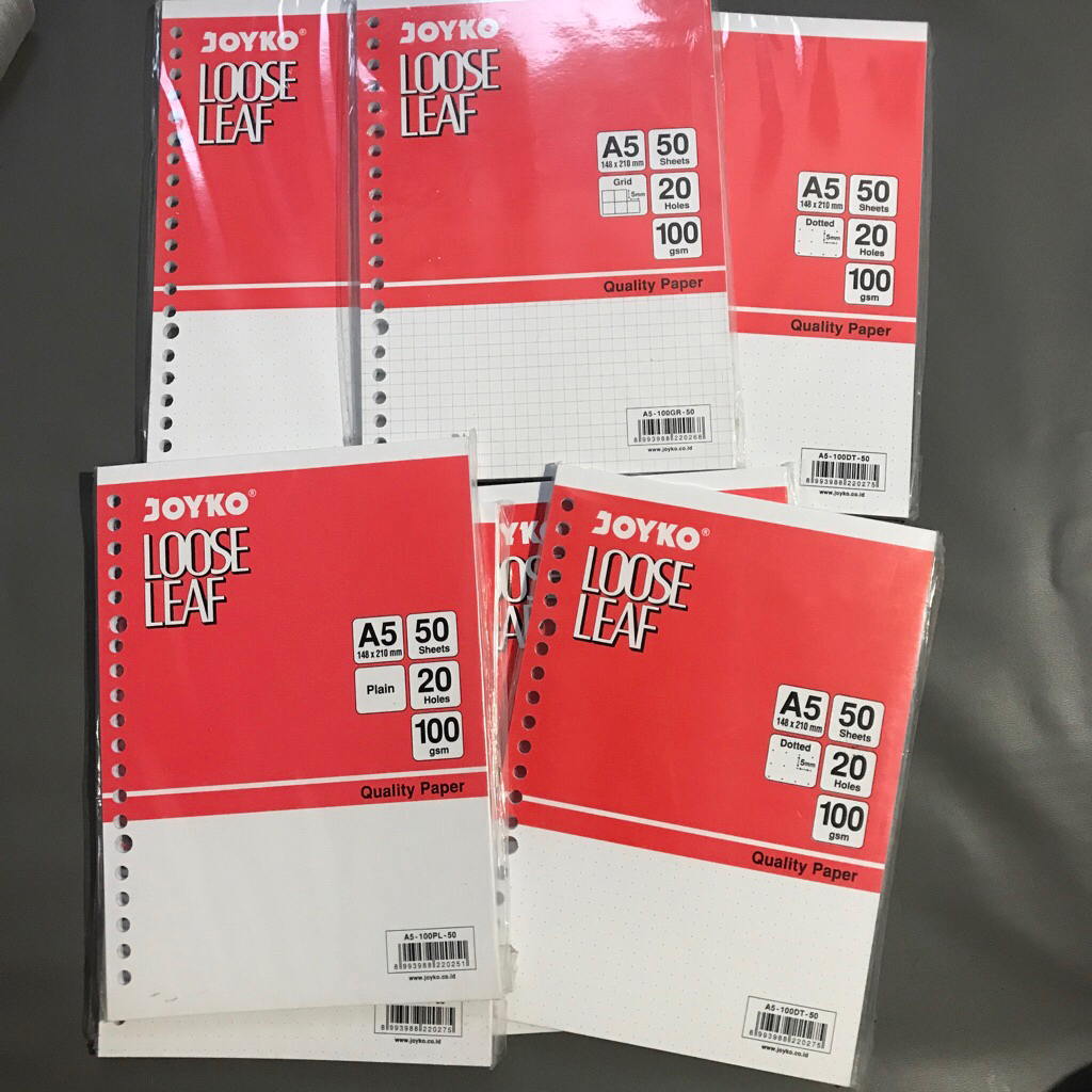 

Kertas binder A5 Grid (kotak)/Dotted (titik) 100gsm / Loose leaf
