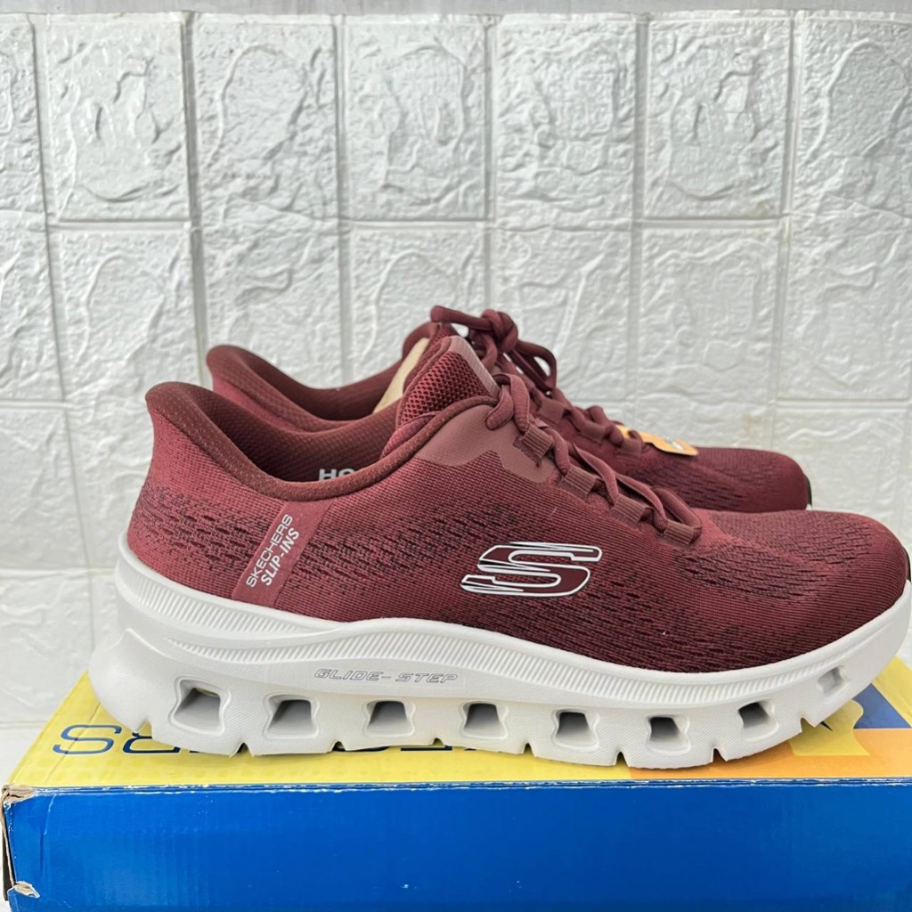 SEPATU SKECHERS PRIA SKECHERS GLIDE STEP PRO ELRON 232941 BURGUNDY TALI FASHION KARET SLIPON SNEAKER