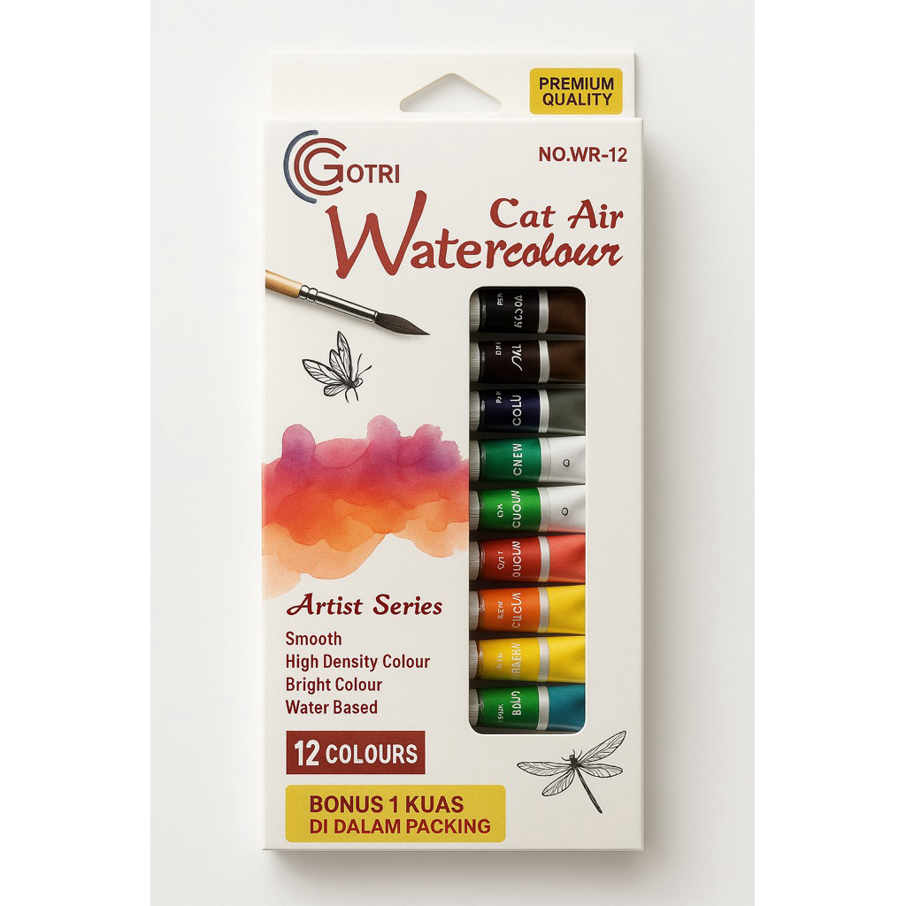 

TRIFELO WATERCOLOR/CAT AIR V-TRO 12 WARNA GOTRI + kuas