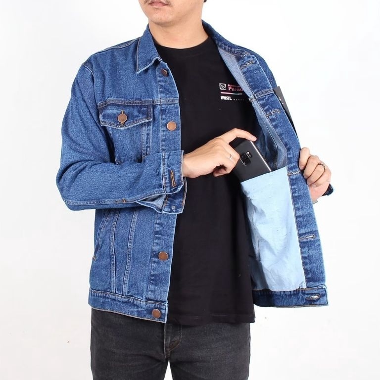 KODE C83G Jaket Jeans Denim Pria Cowok SnowBlack Jumbo Big Size Premium Terbaru 223 Ukuran M L XL XX