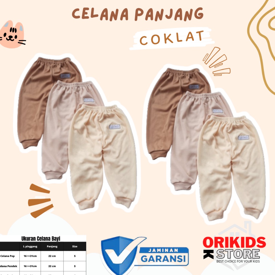 KODE K53Z 1 LusinCelana Panjang Bayi 3 Bulan Lusinan Laki Laki Perempuan Polos Coklat Terjangkau Buk