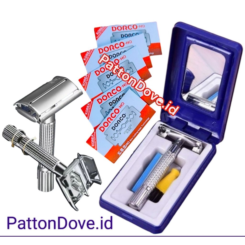 SET ALAT CUKUR SAFETY RAZOR CLASSIC ALAT CUKUR JENGGOT MANUAL BAHAN BESI STAINLESS DOUBLE EDGE KECAN