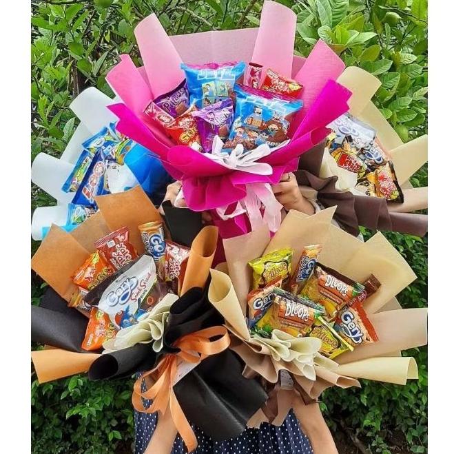 

Bouquet snack C | Bouquet snack wrapping spunbond | Free Packing Kardus| Buket snack murah solo