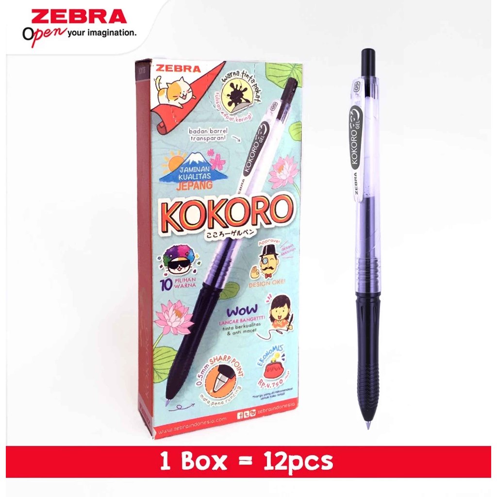 

ZEBRA Kokoro Pulpen Gel 0.5mm Retractable Gel Pen Tinta Warna Hitam Alat Tulis / Produk Original