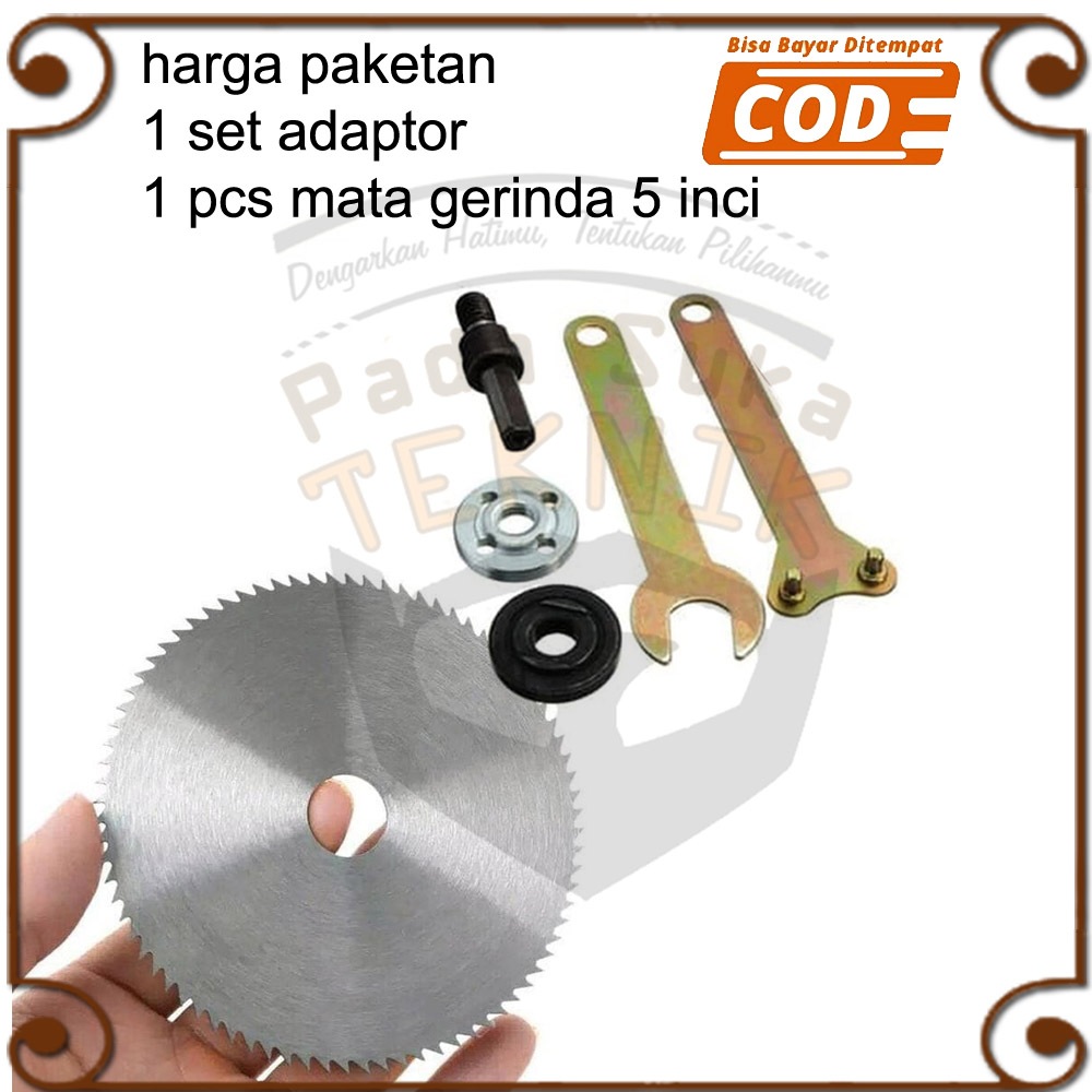 Paket 2pcs Adaptor Bor Jadi Gergaji Gerinda Set Pemotong Kayu Tulang Iga Circular Saw 80T 12cm